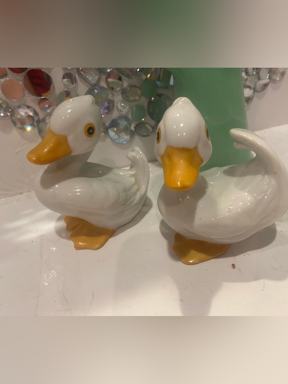 Vintage HOMCO Duck Figurines Set of 2 White Ceramic #1414 Taiwan 3” tall
